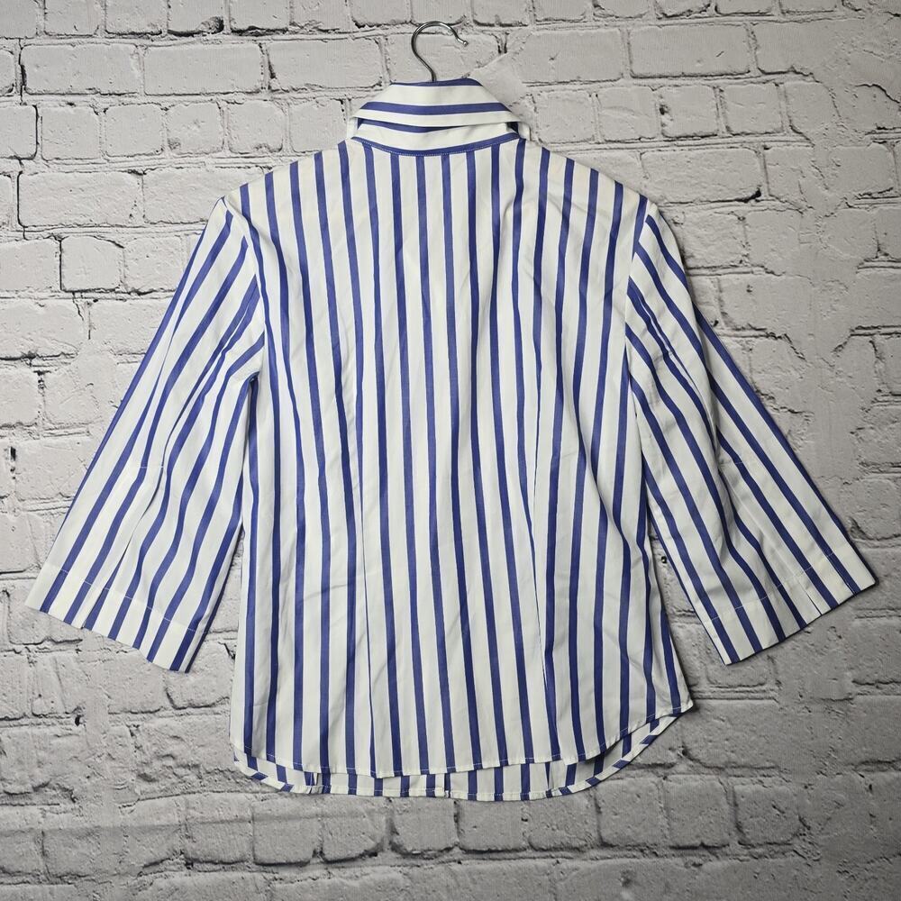 Usonia Womens White Blue Vertical Stripe 100% Cotton 3/4 Sleeve Blouse Size L - Picture 8 of 11